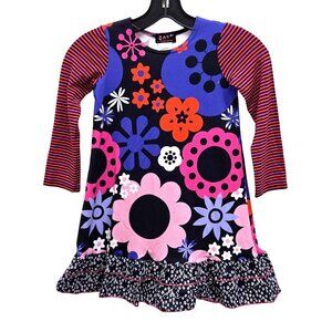 Zaza Couture Girls' 4 .Long-Sleeve Dress Mixed Floral Striped Pattern 2908